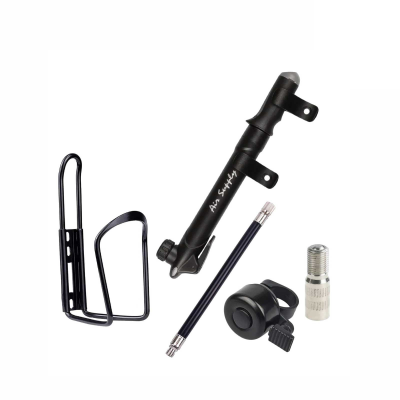 Велонабор VS-PUNFZV: ручной насос, шланг с удлинителем ниппеля, флягодержатель и звонок для велосипеда