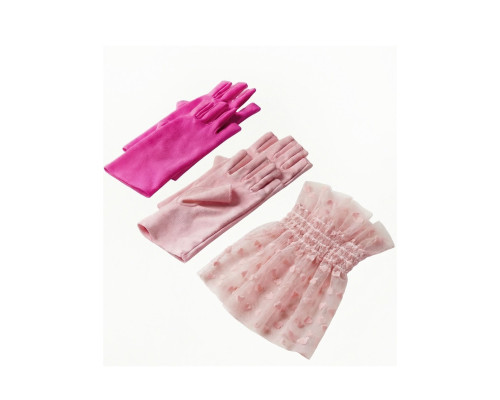 Перчатки косметические, цвет светло-розовый и розовый, и манжеты для съемки маникюра, узор розовые сердечки